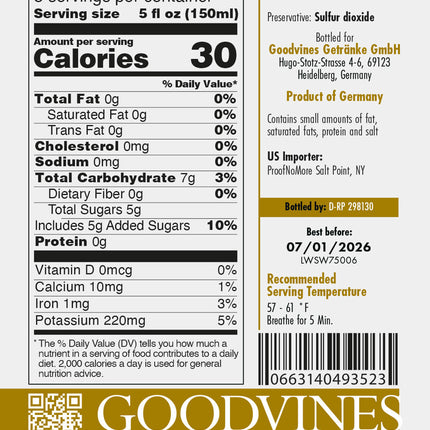 Goodvines Non-Alcoholic Cabernet Sauvignon Back Label