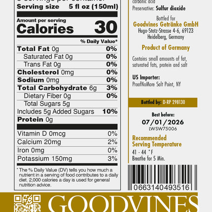 GoodVines Non-Alcoholic Sparkling Riesling Label Back