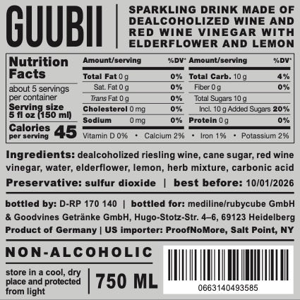 Guubii - Non-Alcoholic Sparkling Aperitif - Elderflower & Lemon - Back Label